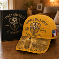 Retired Male Nurse Healing Hands Commemorative Cap