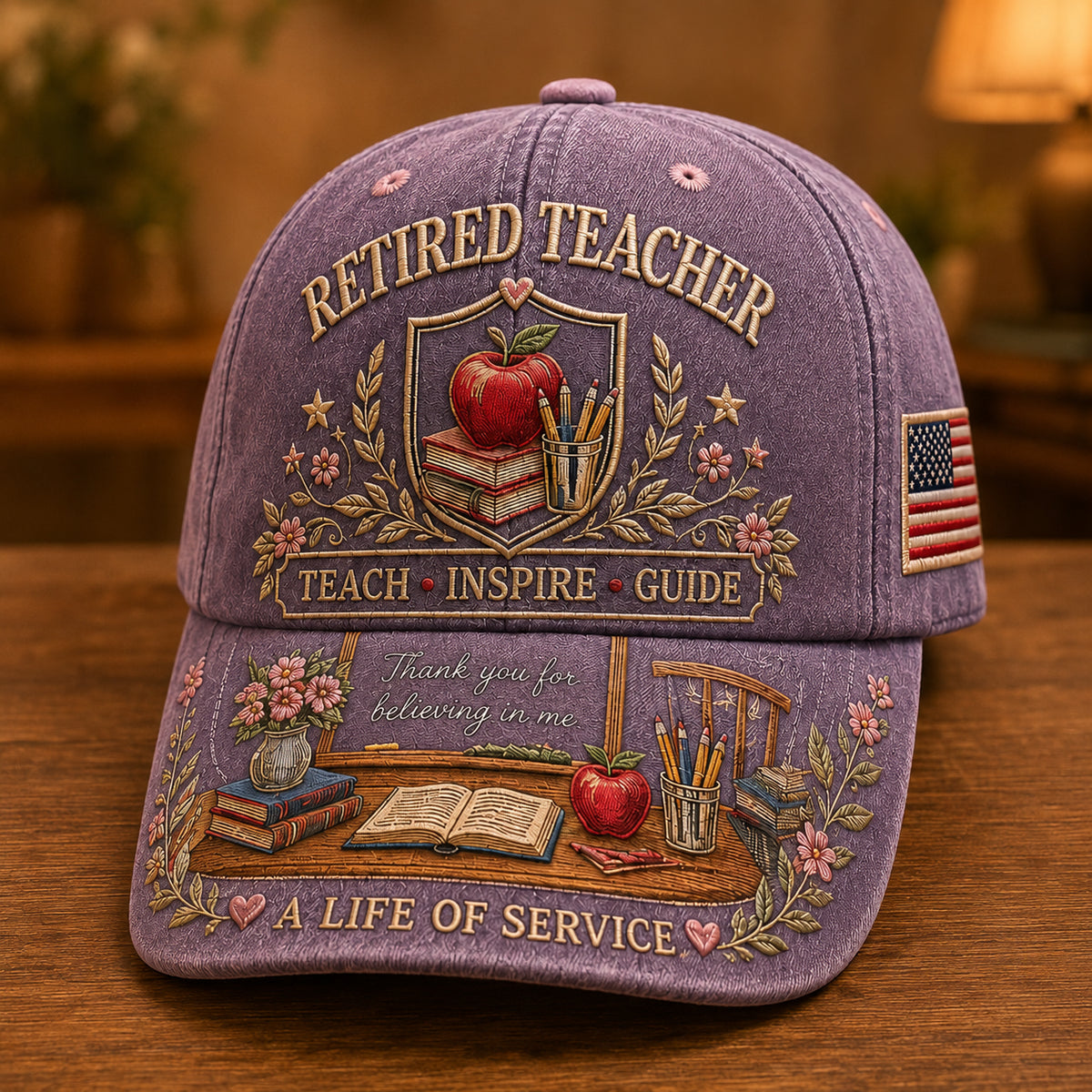 Retired Teacher Apple Crest Commemorative Cap