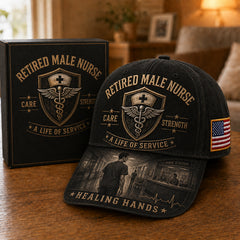 Retired Male Nurse Healing Hands Commemorative Cap